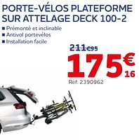 Promotions Porte-vélos plateforme sur attelage deck 100-2 - Norauto - Valide de 22/08/2023 à 10/10/2023 chez Auto 5