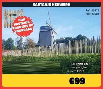 Promoties Kastanje hekwerk 5m - Huismerk - Bouwcenter Frans Vlaeminck - Geldig van 03/08/2023 tot 31/08/2023 bij Bouwcenter Frans Vlaeminck