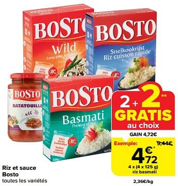 Promotions Riz basmati - Bosto - Valide de 23/08/2023 à 29/08/2023 chez Carrefour