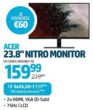 Promoties Acer 23.8`` nitro monitor - Acer - Geldig van 24/08/2023 tot 06/09/2023 bij Auva