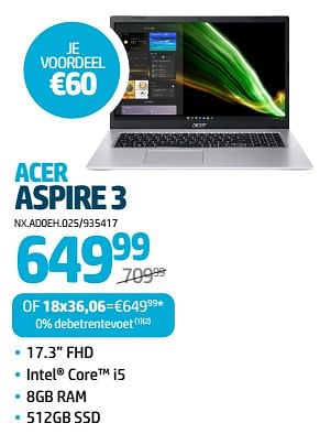Promoties Acer aspire 3 - Acer - Geldig van 24/08/2023 tot 06/09/2023 bij Auva