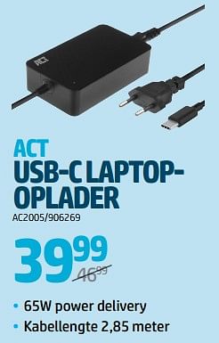 Promoties Act usb-c laptopoplader - ACT - Geldig van 24/08/2023 tot 06/09/2023 bij Auva