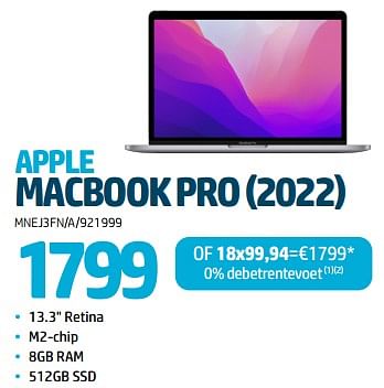 Promoties Apple macbook pro 2022 - Apple - Geldig van 24/08/2023 tot 06/09/2023 bij Auva