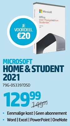 Promoties Microsoft home + student 2021 - Microsoft - Geldig van 24/08/2023 tot 06/09/2023 bij Auva