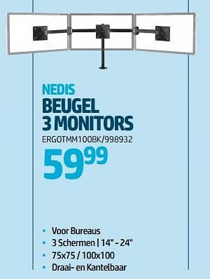 Promoties Nedis beugel 3 monitors - Nedis - Geldig van 24/08/2023 tot 06/09/2023 bij Auva