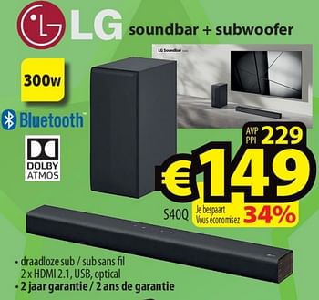Promoties Lg soundbar + subwoofer s49q - LG - Geldig van 23/08/2023 tot 30/08/2023 bij ElectroStock