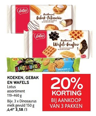 Promoties Koeken, gebak en wafels lotus 20% korting bij aankoop van 3 pakken - Lotus Bakeries - Geldig van 22/08/2023 tot 05/09/2023 bij Alvo