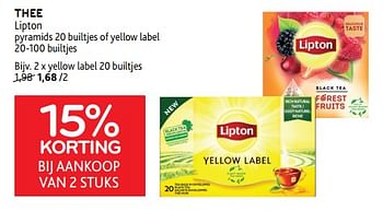 Promoties Thee lipton 15% korting bij aankoop van 2 stuks - Lipton - Geldig van 22/08/2023 tot 05/09/2023 bij Alvo