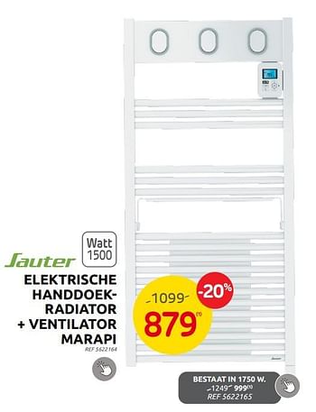 Promoties Sauter elektrische handdoekradiator + ventilator marapi - Sauter - Geldig van 23/08/2023 tot 04/09/2023 bij Brico