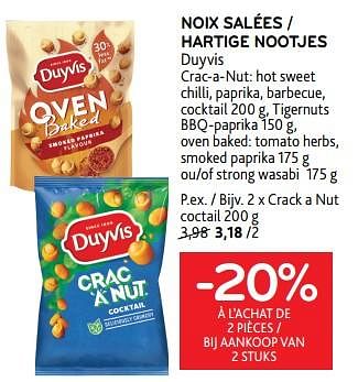 Promotions Noix salées duyvis -20% à l’achat de 2 pièces - Duyvis - Valide de 22/08/2023 à 05/09/2023 chez Alvo