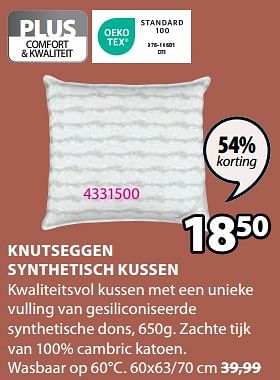 Promoties Knutseggen synthetisch kussen - Huismerk - Jysk - Geldig van 21/08/2023 tot 10/09/2023 bij Jysk