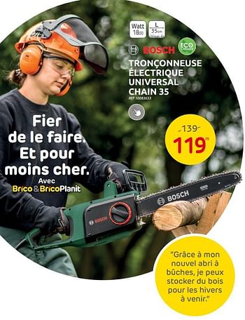 Promotions Bosch tronçonneuse électrique universal chain 35 - Bosch - Valide de 23/08/2023 à 04/09/2023 chez Brico