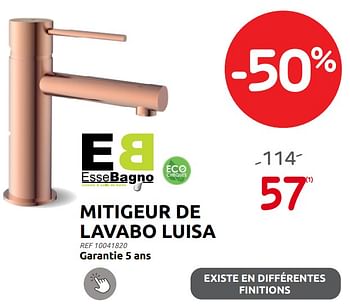 Promotions Mitigeur de lavabo luisa - Essebagno - Valide de 23/08/2023 à 04/09/2023 chez Brico