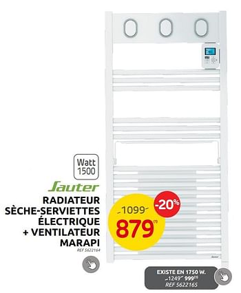 Promotions Sauter radiateur sèche-serviettes électrique + ventilateur marapi - Sauter - Valide de 23/08/2023 à 04/09/2023 chez Brico