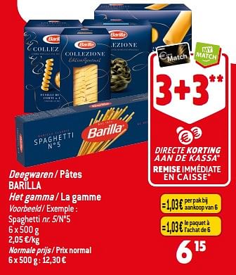 Promoties Deegwaren - pâtes barilla - Barilla - Geldig van 30/08/2023 tot 05/09/2023 bij Match