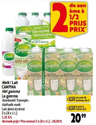 Promoties Melk - lait campina - Campina - Geldig van 30/08/2023 tot 05/09/2023 bij Match