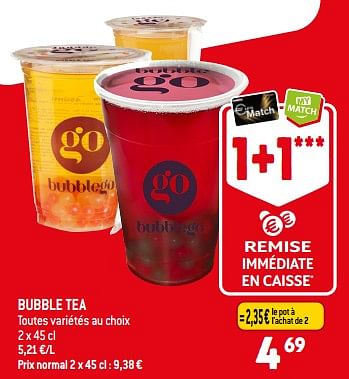 Promotions Bubble tea - Produit maison - Match - Valide de 30/08/2023 à 05/09/2023 chez Match