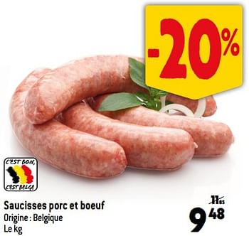 Promotions Saucisses porc et boeuf - Produit Maison - Smatch - Valide de 30/08/2023 à 05/09/2023 chez Smatch