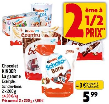 Promotions Chocolat kinder - Kinder - Valide de 30/08/2023 à 05/09/2023 chez Smatch