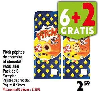 Promotions Pitch pépites de chocolat et chocolat pasquier - Brioche pasquier - Valide de 30/08/2023 à 05/09/2023 chez Smatch