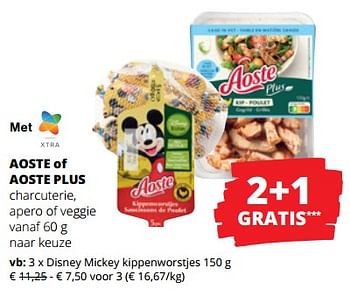 Promoties Aoste disney mickey kippenworstjes - Aoste - Geldig van 24/08/2023 tot 06/09/2023 bij Spar (Colruytgroup)
