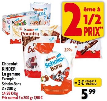 Promotions Chocolat kinder - Kinder - Valide de 30/08/2023 à 05/09/2023 chez Louis Delhaize