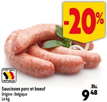 Promotions Saucisses porc et boeuf - Produit Maison - Louis Delhaize - Valide de 30/08/2023 à 05/09/2023 chez Louis Delhaize