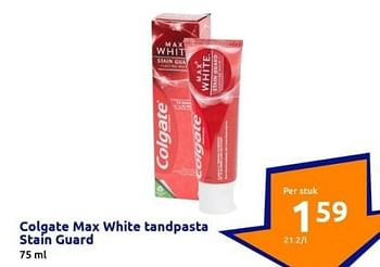 Promoties Colgate max white tandpasta stain guard - Colgate - Geldig van 30/08/2023 tot 05/09/2023 bij Action