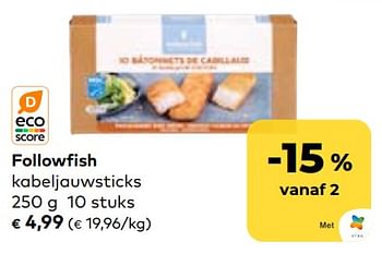 Promoties Followfish kabeljauwsticks - Followfish - Geldig van 16/08/2023 tot 12/09/2023 bij Bioplanet