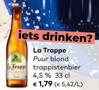 Promoties La trappe puur blond trappistenbier - La trappe - Geldig van 16/08/2023 tot 12/09/2023 bij Bioplanet