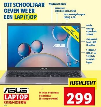 Promoties Asus laptop x515ja-ej3893w - Asus - Geldig van 06/09/2023 tot 12/09/2023 bij Lidl