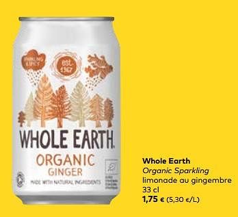 Promotions Whole earth organic sparkling limonade au gingembre - Whole Earth - Valide de 16/08/2023 à 12/09/2023 chez Bioplanet