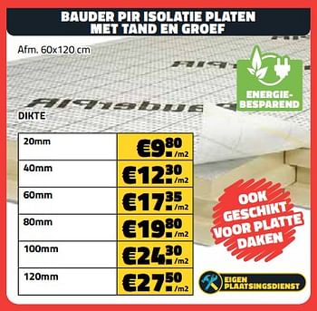 Promoties Bauder pir isolatie platen met tand en groef - Bauder - Geldig van 04/09/2023 tot 30/09/2023 bij Bouwcenter Frans Vlaeminck