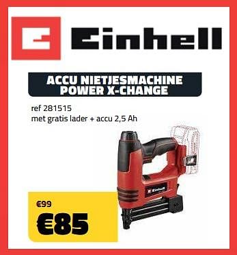 Promoties Einhell accu nietjesmachine power x-change - Einhell - Geldig van 04/09/2023 tot 30/09/2023 bij Bouwcenter Frans Vlaeminck