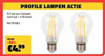 Promoties Profile lampen actie e27 set van 2 lampen - Profile - Geldig van 04/09/2023 tot 30/09/2023 bij Bouwcenter Frans Vlaeminck