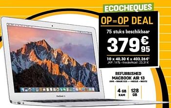 Promoties Apple refurbished macbook air 13 2015 - grade eco + hoesje - Apple - Geldig van 31/08/2023 tot 10/09/2023 bij Electro Depot