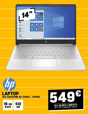 Promoties Hp laptop 14s-fq1032nb r5-5500u - HP - Geldig van 31/08/2023 tot 10/09/2023 bij Electro Depot