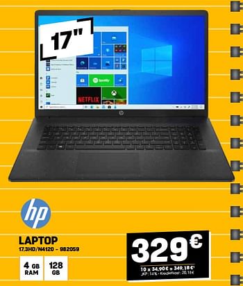 Promotions Hp laptop 17,3hd-n4120 - HP - Valide de 31/08/2023 à 10/09/2023 chez Electro Depot