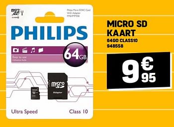Promoties Micro sd kaart 64go class10 - Philips - Geldig van 31/08/2023 tot 10/09/2023 bij Electro Depot