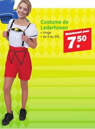 Promotions Costume de lederhosen - Oktober Fest - Valide de 28/08/2023 à 16/09/2023 chez Van Cranenbroek