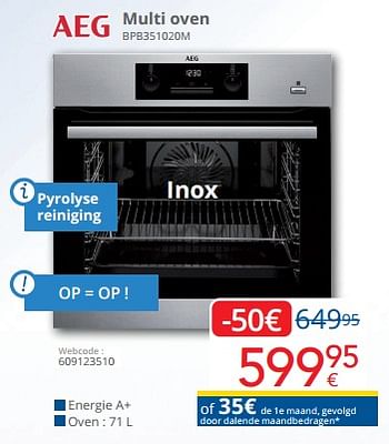 Promoties Aeg multi oven bpb351020m - AEG - Geldig van 01/09/2023 tot 30/09/2023 bij Eldi