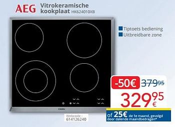 Promoties Aeg vitrokeramische kookplaat hk624010xb - AEG - Geldig van 01/09/2023 tot 30/09/2023 bij Eldi