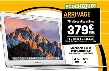 Promotions Apple macbook air 13 reconditionné 2015 - grade eco - + coque - Apple - Valide de 31/08/2023 à 10/09/2023 chez Electro Depot