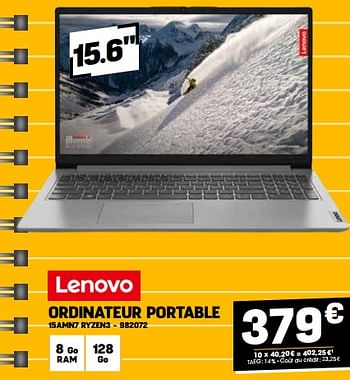 Promotions Lenovo ordinateur portable 15amn7 ryzen3 - Lenovo - Valide de 31/08/2023 à 10/09/2023 chez Electro Depot