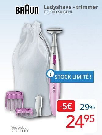 Promotions Braun ladyshave - trimmer fg 1103 silk-epil - Braun - Valide de 01/09/2023 à 30/09/2023 chez Eldi
