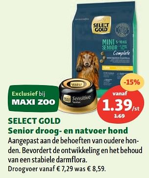 Promoties Select gold senior droog- en natvoer hond - Select Gold - Geldig van 06/09/2023 tot 11/09/2023 bij Maxi Zoo