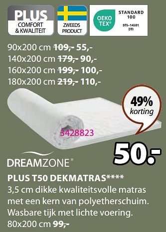 Promoties Plus t50 dekmatras - DreamZone - Geldig van 04/09/2023 tot 10/09/2023 bij Jysk