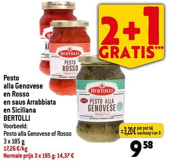 Promoties Pesto alla genovese en rosso en saus arrabbiata en siciliana bertolli - Bertolli - Geldig van 06/09/2023 tot 12/09/2023 bij Smatch