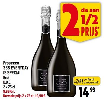 Promoties Prosecco 365 everyday is special brut - Schuimwijnen - Geldig van 06/09/2023 tot 12/09/2023 bij Smatch