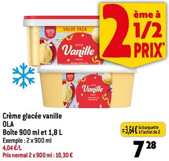 Promotions Crème glacée vanille ola - Ola - Valide de 06/09/2023 à 12/09/2023 chez Smatch